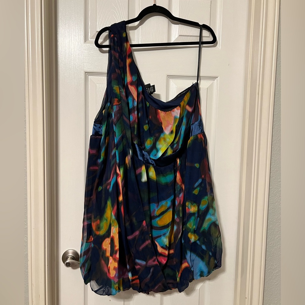 00s Groovy Bubble Hem, One-Shoulder Cocktail Dress